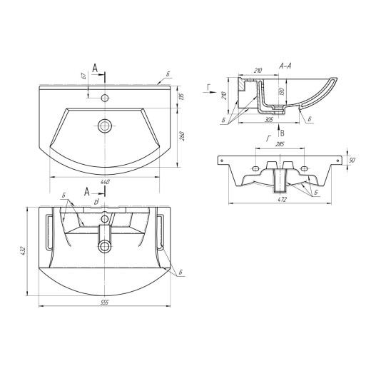Умывальник мебельный Dreja Альфа 55