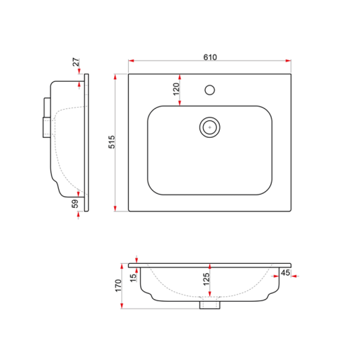 Умывальник мебельный Dreja Just Flat 61