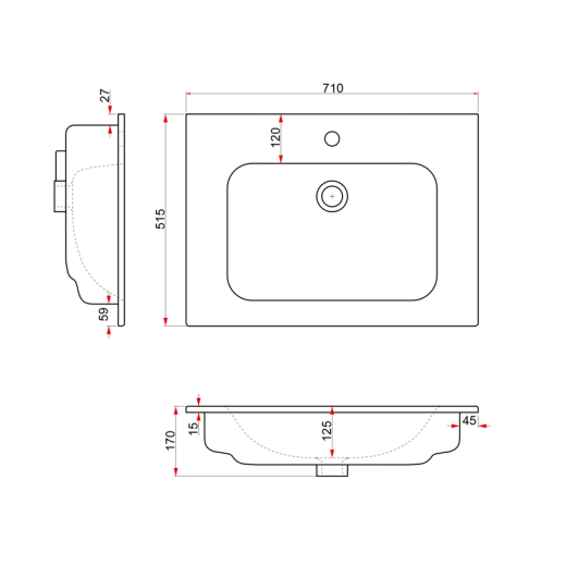 Умывальник мебельный Dreja Just Flat 71