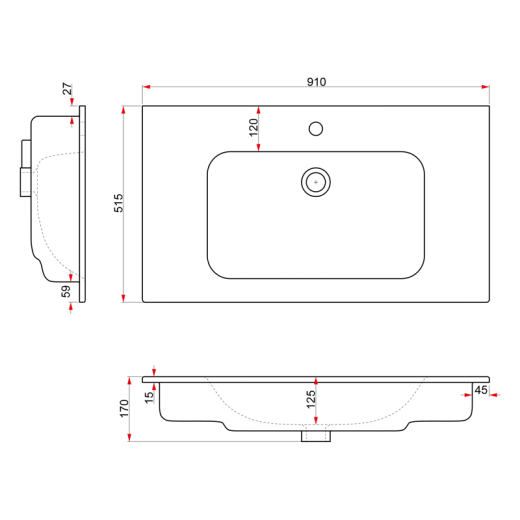 Умывальник мебельный Dreja Just Flat 91