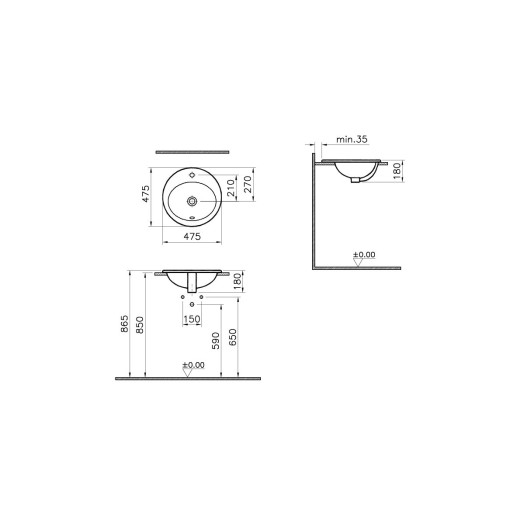Раковина накладная Vitra S20 5468B003-0001, овальная 53 cм, c переливом, цвет белый