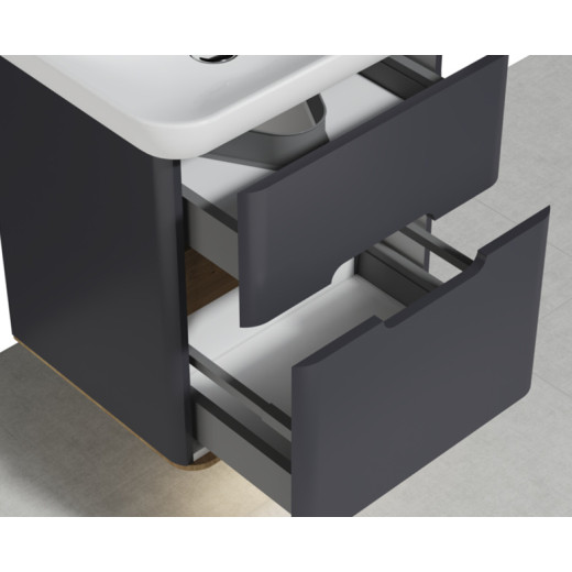 Тумба с раковиной Vitra Sento 65 c 2 ящиками, LEDподсветка, антрацит матовый (отдельно ножки 61069)