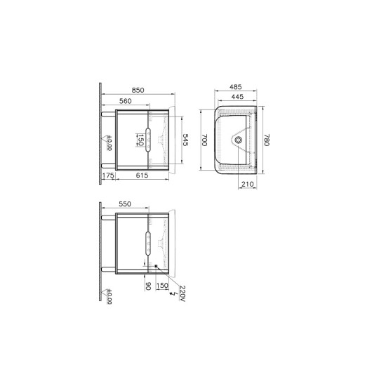Тумба с раковиной Vitra Sento 80 c 2 ящиками, LEDподсветка, антрацит матовый (отдельно ножки 61069)
