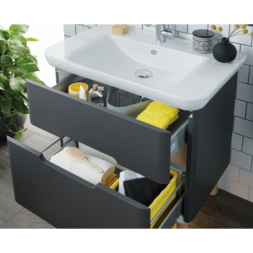 Тумба с раковиной Vitra Sento 80 c 2 ящиками, LEDподсветка, антрацит матовый (отдельно ножки 61069)