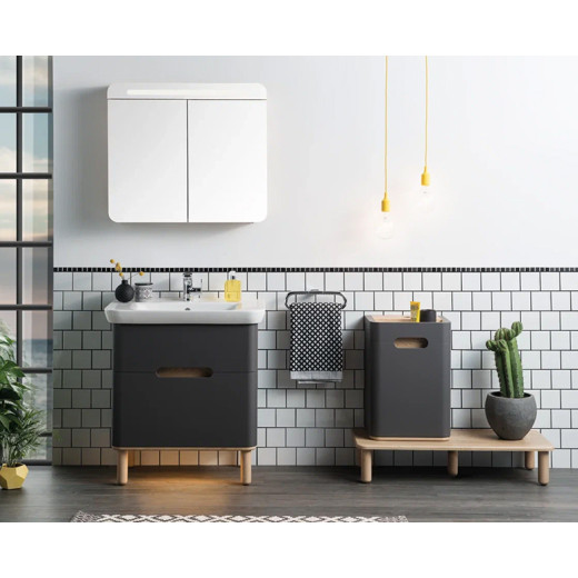 Тумба с раковиной Vitra Sento 80 c 2 ящиками, LEDподсветка, антрацит матовый (отдельно ножки 61069)