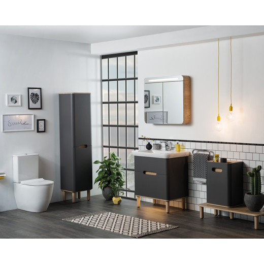 Тумба с раковиной Vitra Sento 80 c 2 ящиками, LEDподсветка, антрацит матовый (отдельно ножки 61069)