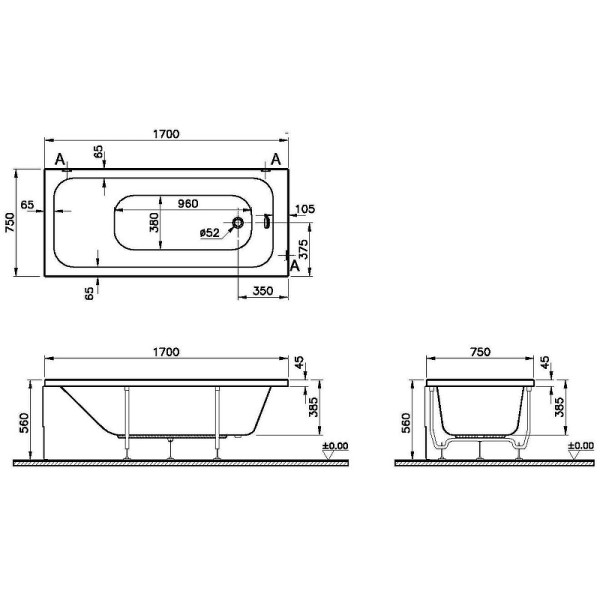 Ванна VITRA Optimum Neo 64570001000 170x75