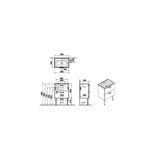 Тумба с раковиной Vitra Mia 60 с 2 ящиками, белый глянец