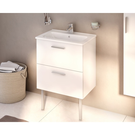 Тумба с раковиной Vitra Mia 60 с 2 ящиками, белый глянец