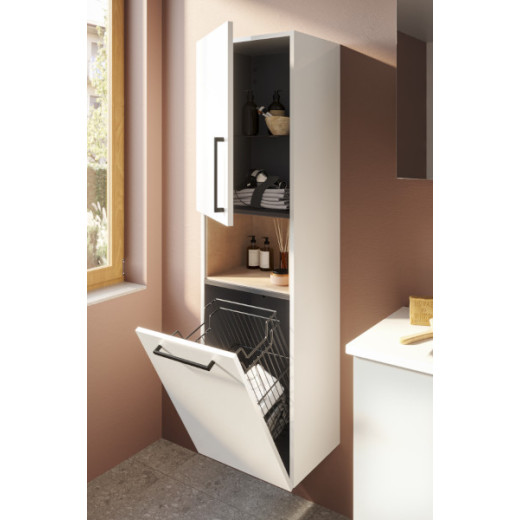 Пенал Vitra Root 40 с корзиной для белья, левосторонний, белый глянцевый