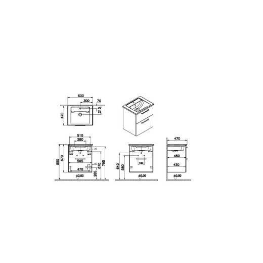 Тумба с раковиной Vitra Root 60 с 2 ящиками, белый глянцевый
