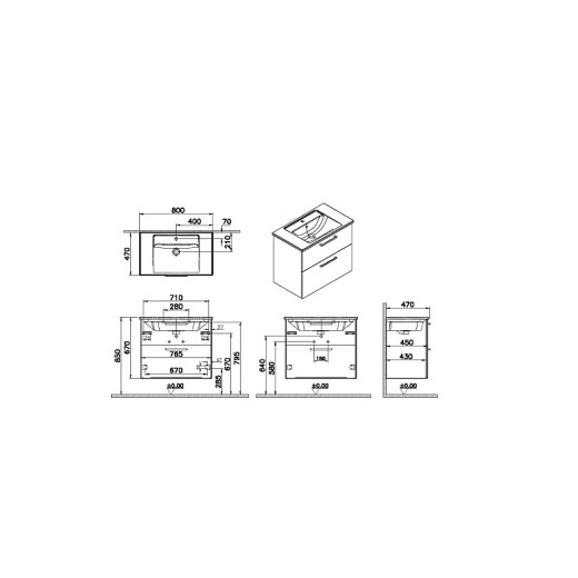 Тумба с раковиной Vitra Root 80 с 2 ящиками, белый глянцевый