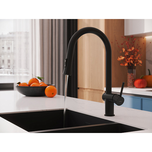 Смеситель Cersanit для кухни MELAR однорычажный с выдвижным изливом, черный