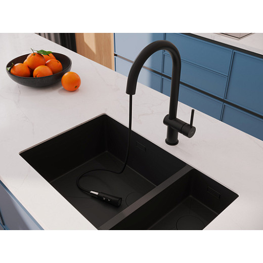 Смеситель Cersanit для кухни MELAR однорычажный с выдвижным изливом, черный