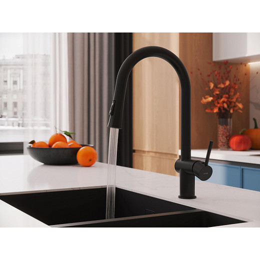 Смеситель Cersanit для кухни MELAR однорычажный с выдвижным изливом, черный
