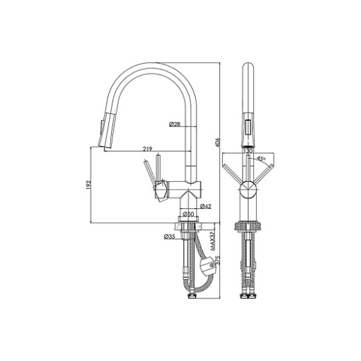 Смеситель Cersanit для кухни MELAR однорычажный с выдвижным изливом, черный