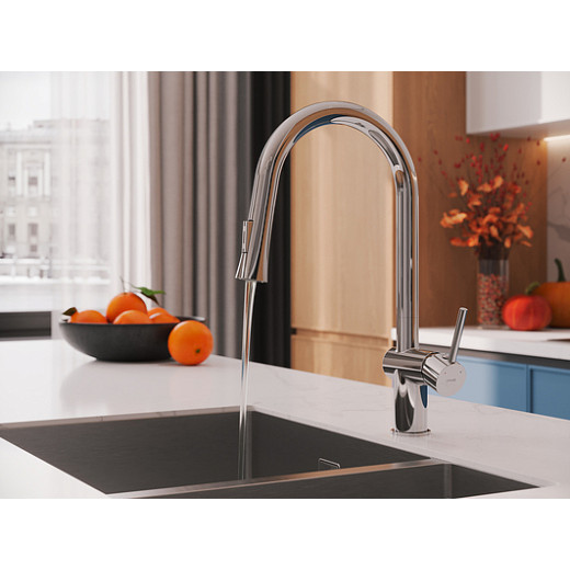 Смеситель Cersanit для кухни MELAR однорычажный с выдвижным изливом, хром