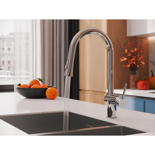 Смеситель Cersanit для кухни MELAR однорычажный с выдвижным изливом, хром