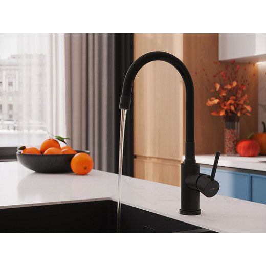 Смеситель Cersanit для кухни MELAR однорычажный с гибким изливом, черный