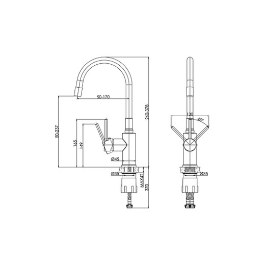 Смеситель Cersanit для кухни MELAR однорычажный с гибким изливом, черный