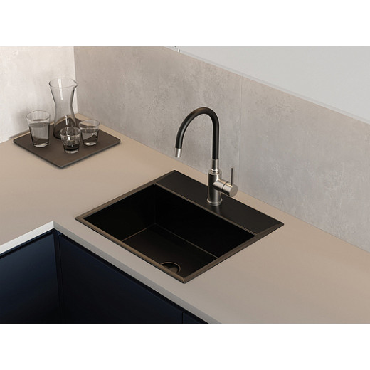 Смеситель Cersanit для кухни MELAR однорычажный с гибким изливом, никель