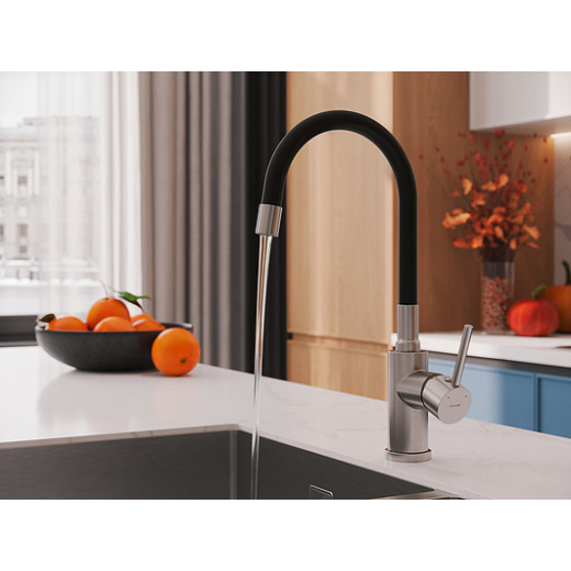 Смеситель Cersanit для кухни MELAR однорычажный с гибким изливом, никель