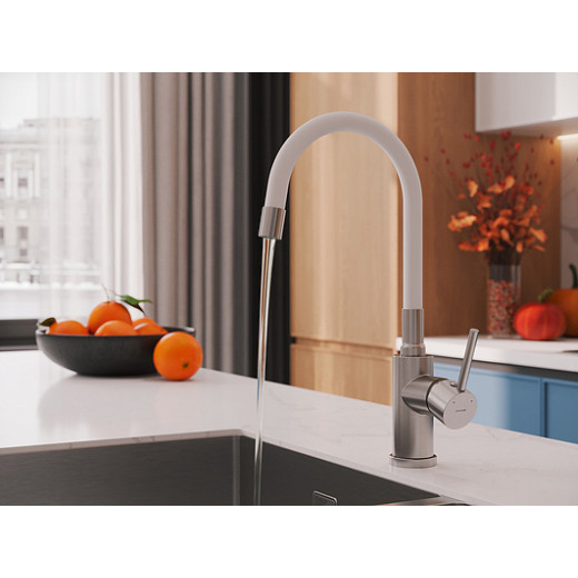 Смеситель Cersanit для кухни MELAR однорычажный с гибким изливом, белый