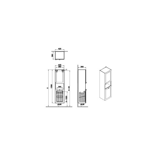 Пенал Vitra Root Classic 40 с корзиной для белья, правосторонний, белый матовый