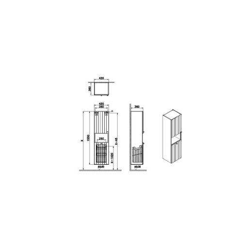 Пенал Vitra Root Groove 40 с корзиной для белья, левосторонний, серый матовый