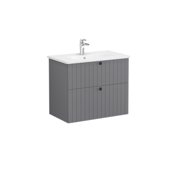 Тумба с раковиной Vitra Root Groove 80 с 2 ящиками, серый матовый