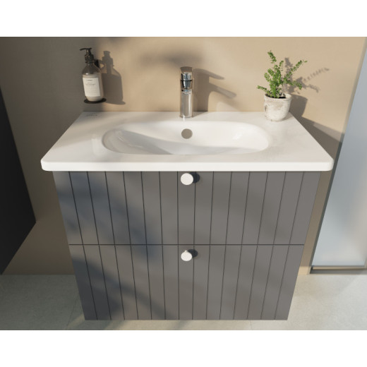 Тумба с раковиной Vitra Root Groove 80 с 2 ящиками, серый матовый