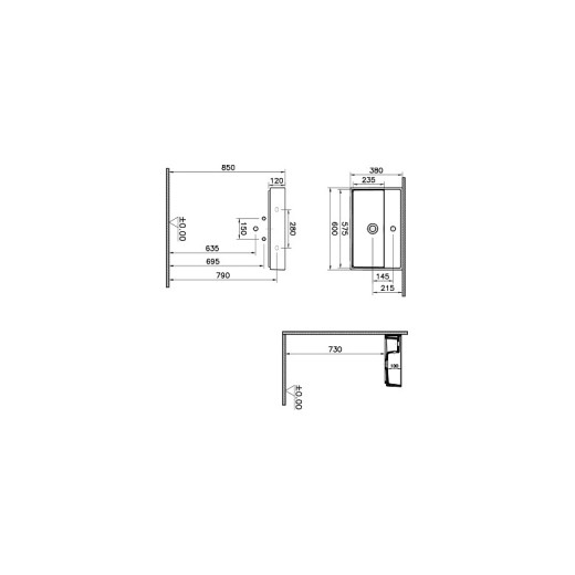 Раковина-чаша Vitra ArchiPlan 7401B003-0001, c отверс под смес, прямоугольная 60 см, цвет белый