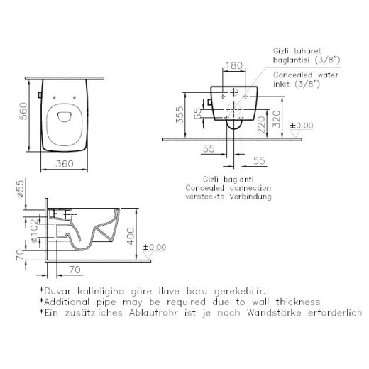 Унитаз Vitra Metropole Rim-Ex 7672B003-1684, подвесной, безободковый, с функц. биде и встр. смес-ем