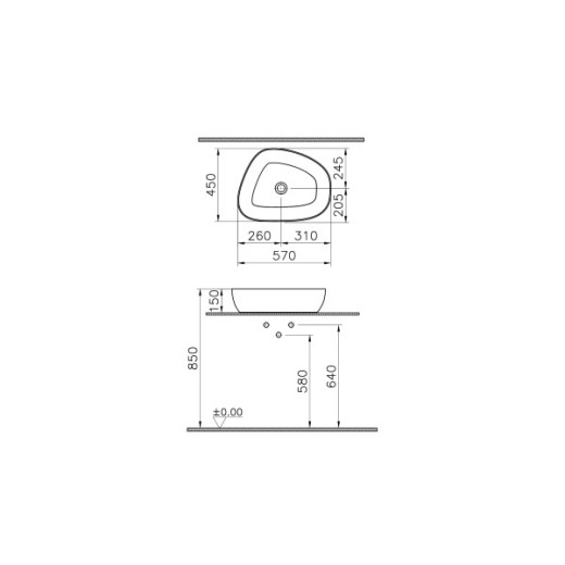 Раковина-чаша Vitra Outline Recycled 7991B066-0016, TV форма, 57x45см, без перелива, матовый тауп