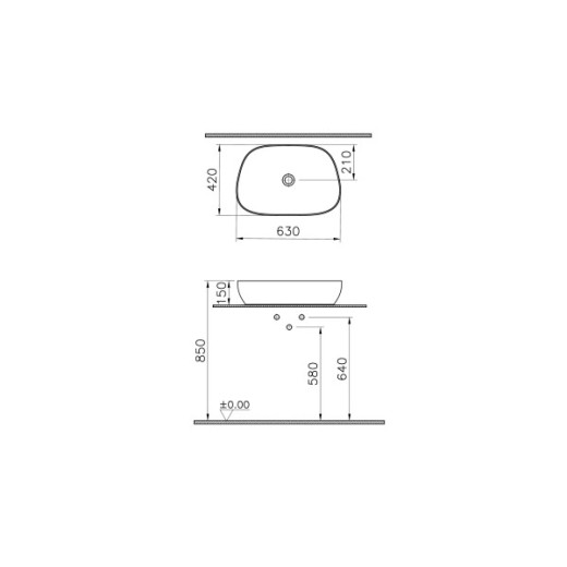 Раковина-чаша Vitra Outline Recycled 7993B066-0016, форма трапеция, 63x42см, б/перелива, матов. тауп