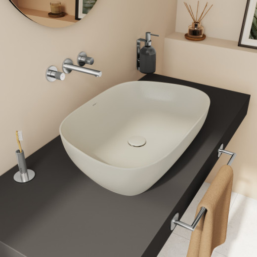 Раковина-чаша Vitra Outline Recycled 7993B066-0016, форма трапеция, 63x42см, б/перелива, матов. тауп