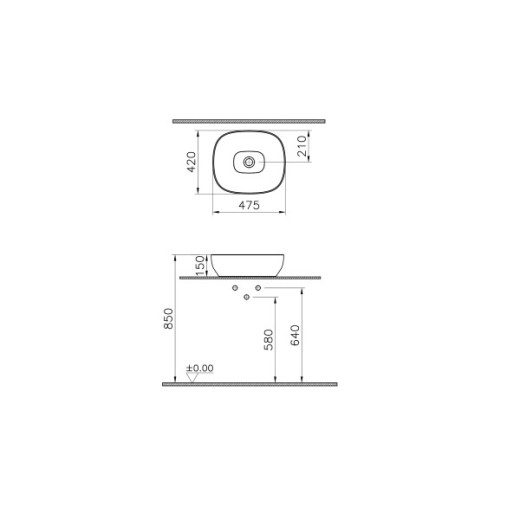 Раковина-чаша Vitra Outline Recycled 7994B066-0016 прямоугольная, 48x42см, б/перелива, матовый тауп