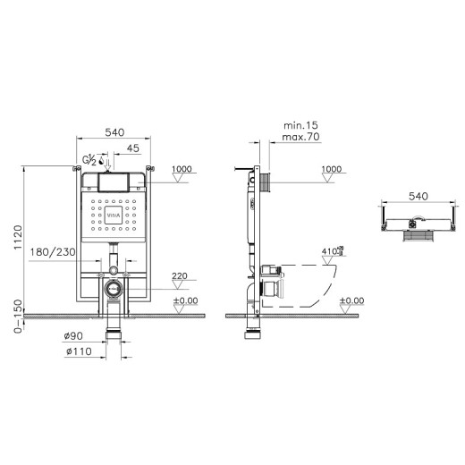 Комплект VITRA 800-1875: инсталляция Core 738-5800-01 и панель смыва Root S 740-2380 цвет глянцевый