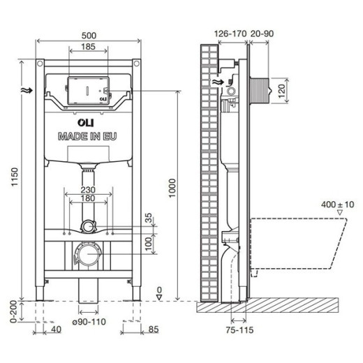 Комплект: Инсталляция OLI 120 ECO Sanitarblock pneumatic+Панель слива KARISMA, хр. мат.