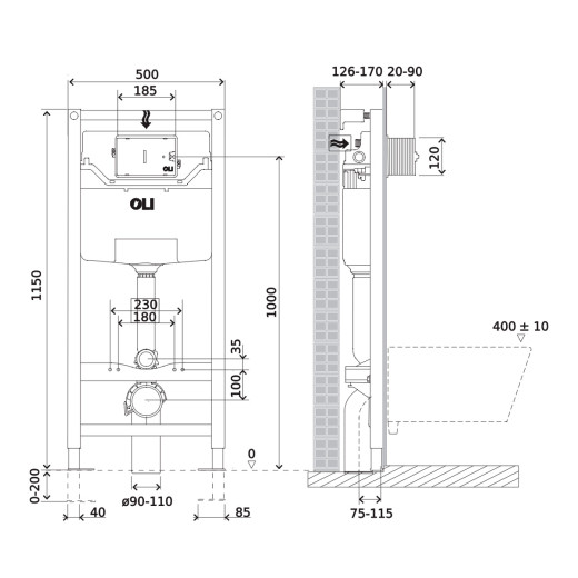 Инсталляция OLI 120 ECO Sanitarblock pneumatic + панель слива Karisma, черный soft-touch