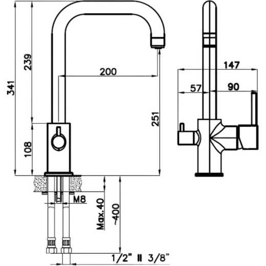 Смеситель RIVELATO Tovel для кухни Г-обр. с краном питьевой воды D-35мм antracite/cromo