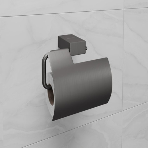 Бумагодержатель Lemark SMOOTH LINE с крышкой, графит