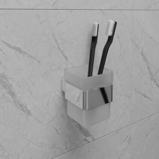 Стакан для зубных щеток Lemark SMOOTH LINE с держателем, хром