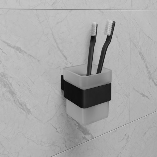 Стакан для зубных щеток Lemark SMOOTH LINE с держателем, чёрный