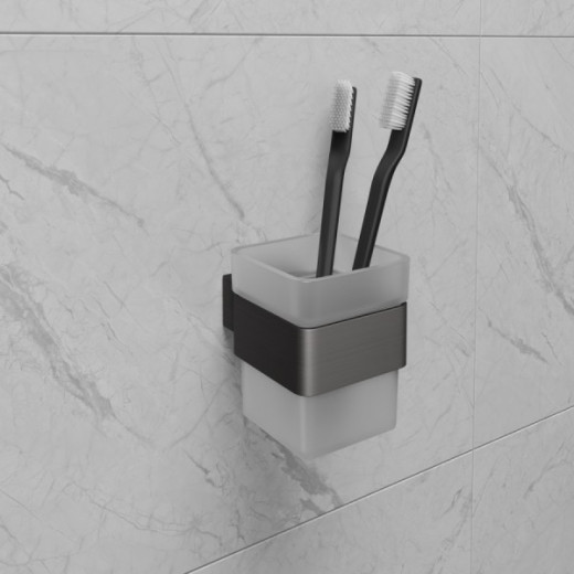 Стакан для зубных щеток Lemark SMOOTH LINE с держателем, графит