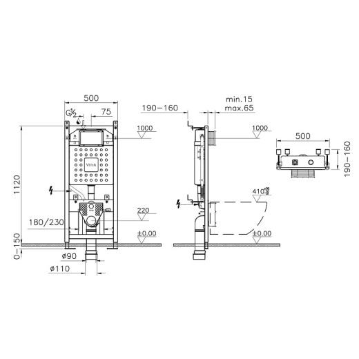Унитаз с инсталляцией VITRA Sento 9830B003-7207 L-Box