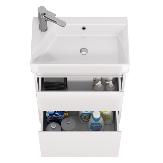 Тумба Dreja SLIM 55 см., подвесная/напольная, 2 ящика, белый глянец