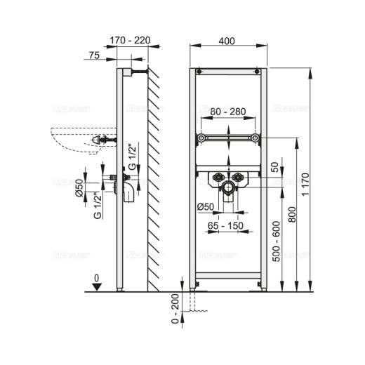 Pама для умывальника (высота монтажа 1,2 м), арт. A104/1200