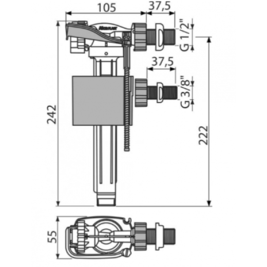 Впускной механизм с боковой подводкой и металлической резьбой, универсальный, арт.A160UNI