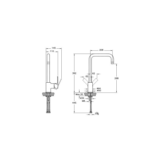 Смеситель для кухни VITRA Flo S A42103EXP хром